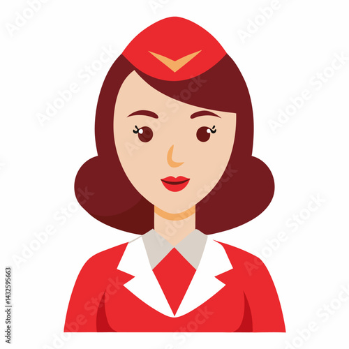 Beautiful air hostess avatar character cartoon design style, vector on white background.
