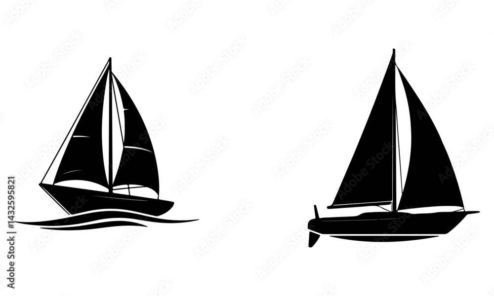 Fototapeta premium Serene Sailboat on Calm Blue Sea – Minimalist Ocean Vector Illustration for Nautical and Travel Themes
