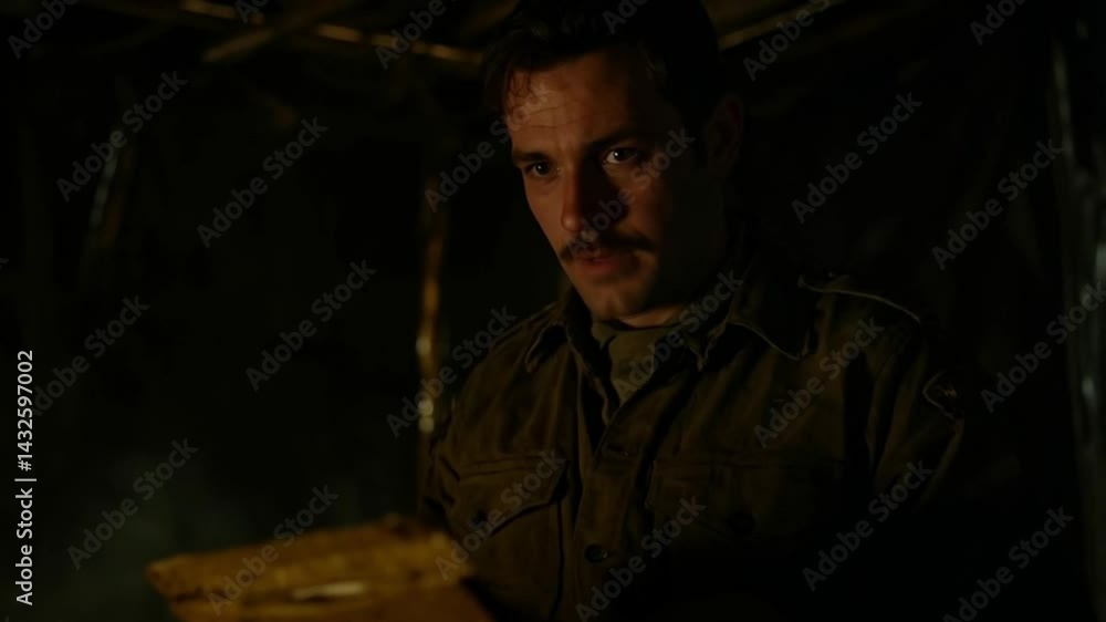 A man is reading a piece of paper in a dark room A man is reading a piece of paper in a dark room