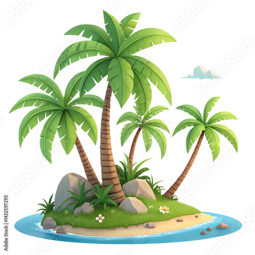 3d cartoon palm trees island tropical summer isolated on white background png