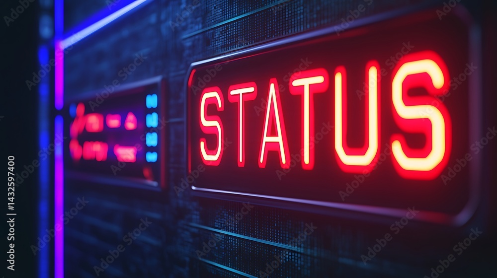 Fototapeta premium A neon-lit display shows the word 