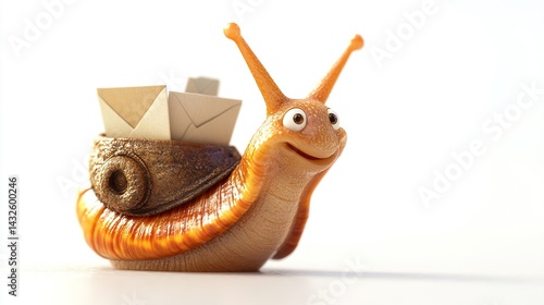 Happy snail carrying mail.