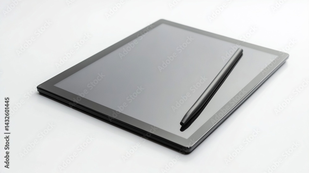 Black tablet with stylus on white background. Black tablet with stylus on white background.
