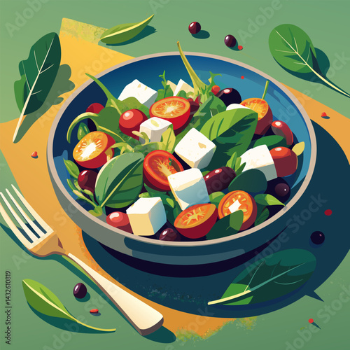 Fresh and Vibrant Salad with Tomatoes. Feta Cheese. and Olives