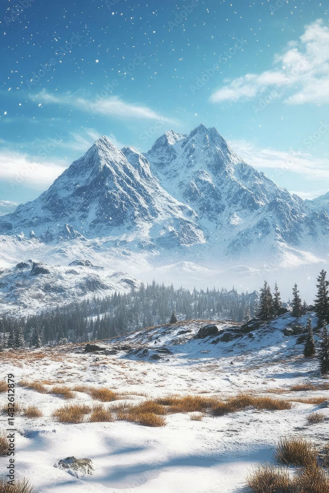 Obraz premium mountain landscape in the Himalayas, mountain, landscape, mountains, snow, sky, nature, alps, peak, travel, view, alpine, clouds, summer, valley, cloud, grass, panorama, green, forest, europe, high, r