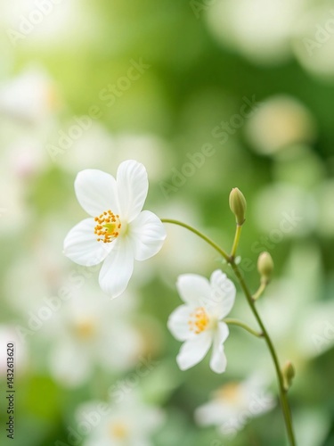 Graceful White Flower with Buds in a Sunlit Meadow