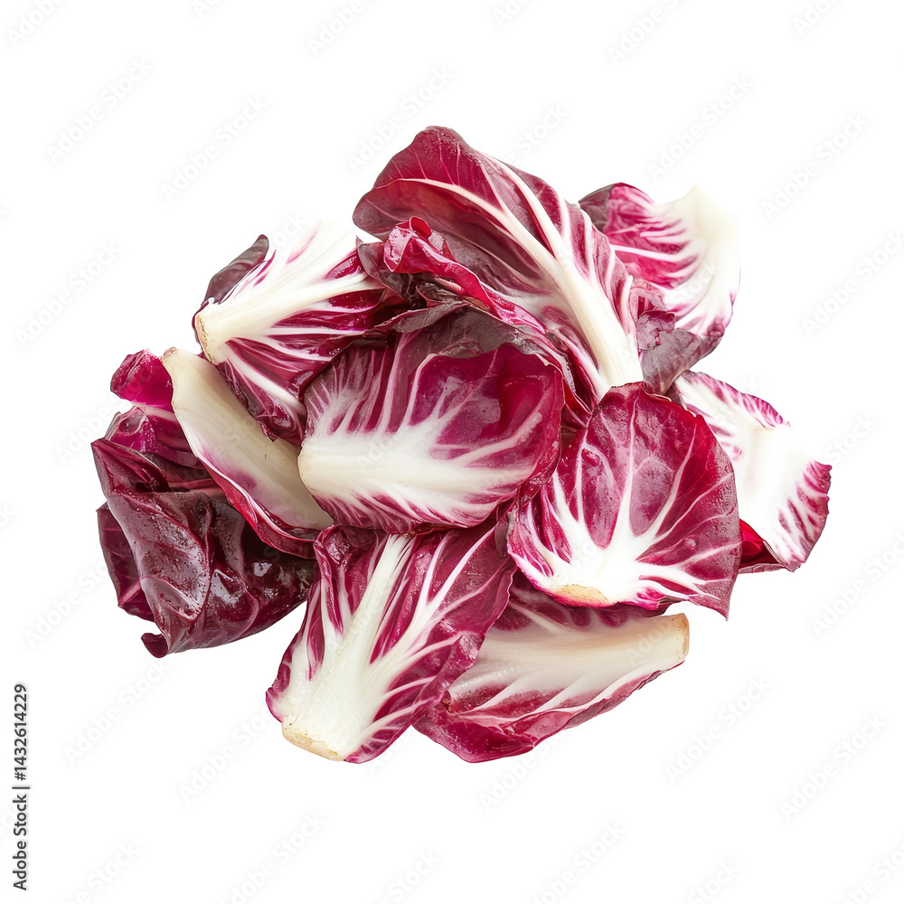 Radicchio salad leaves arranged elegantly on a transparent background showcasing their vibrant color and texture, Radicchio salad isolated on transparent background Radicchio salad leaves arranged elegantly on a transparent background showcasing their vibrant color and texture, Radicchio salad isolated on transparent background