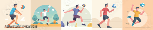 vector of a young man playing volleyball