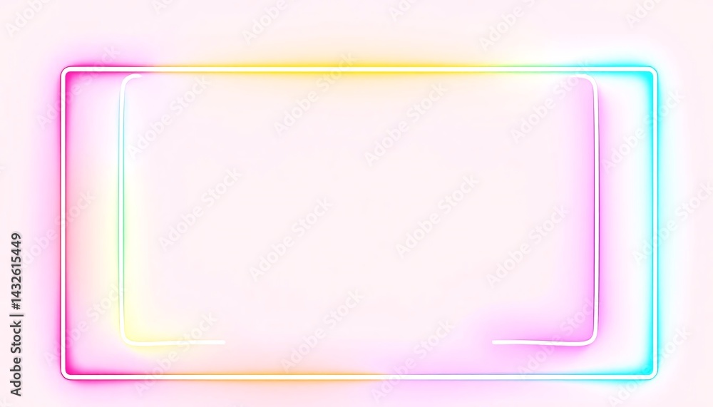 Vibrant Neon Frame on Pastel Background. A minimalist graphic image of a rectangle frame outlined in vibrant neon colors on a soft pastel background Vibrant Neon Frame on Pastel Background. A minimalist graphic image of a rectangle frame outlined in vibrant neon colors on a soft pastel background