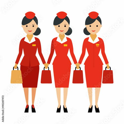 Three aircrews with bag vector on white background.