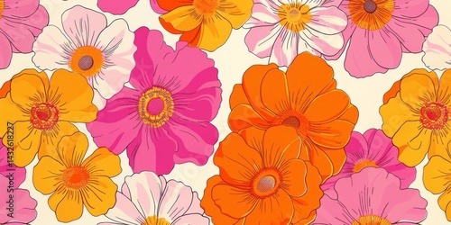 Wallpaper Mural Abstract hand drawn flower art seamless pattern illustration. Acrylic paint nature floral background in vintage art style. Spring season painting print Torontodigital.ca