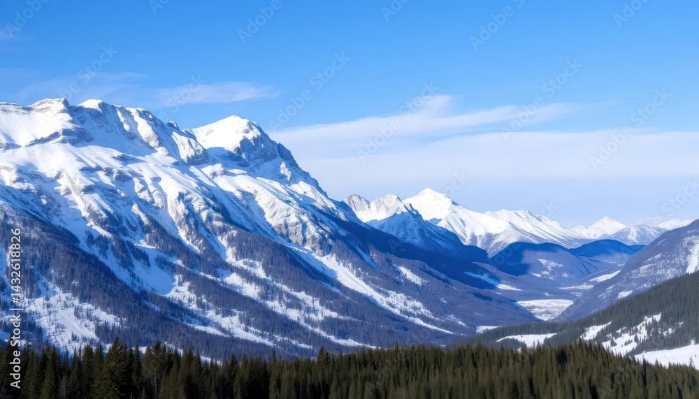 Snowy mountain range under a clear sky Snowy mountain range under a clear sky