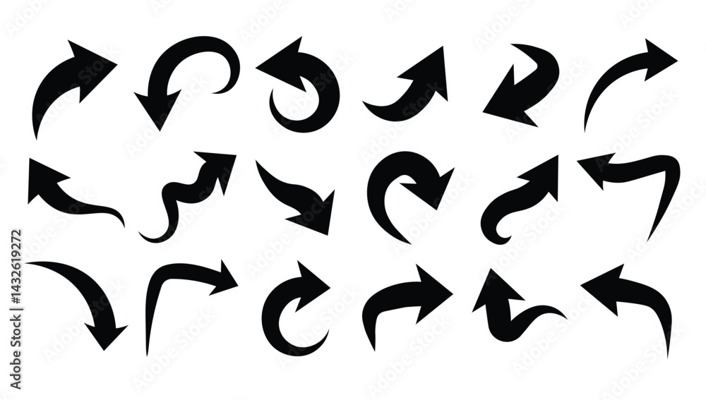 Set of black curved arrows isolated on white background. Vector illustration Set of black curved arrows isolated on white background. Vector illustration