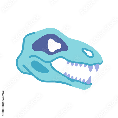 Blue Cartoon Dinosaur Skull on Black Background Image