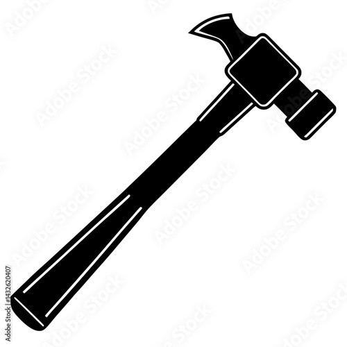 Vector silhouette of a hammer with a long handle and a broad head 