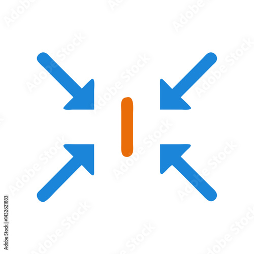 Four arrows pointing towards central vertical orange line