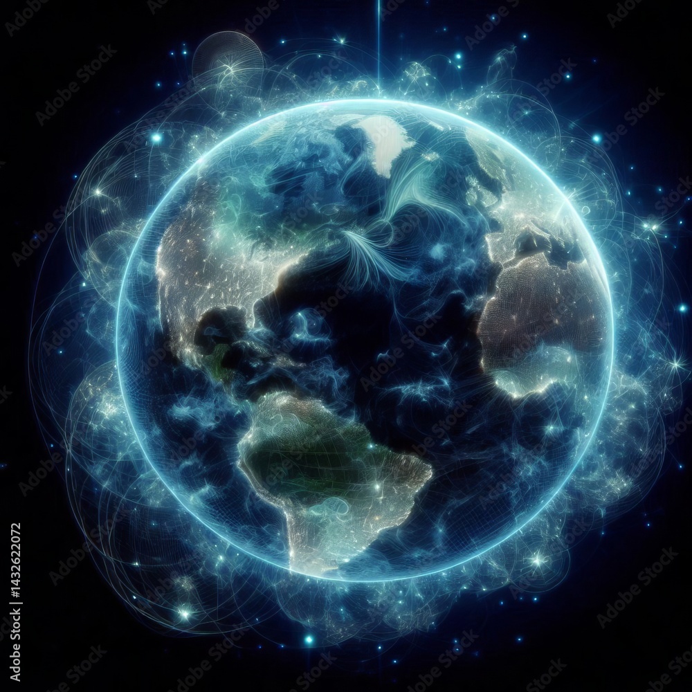 Obraz premium Luminous Earth A luminogram creates a highly luminous detailed i