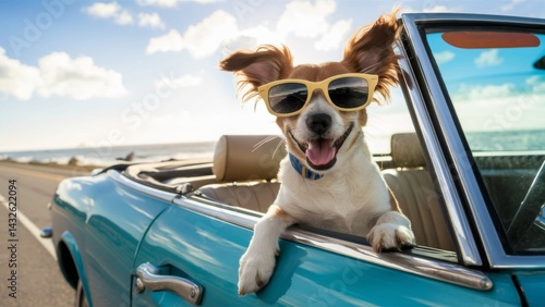 Funny Dog in Sunglasses Driving