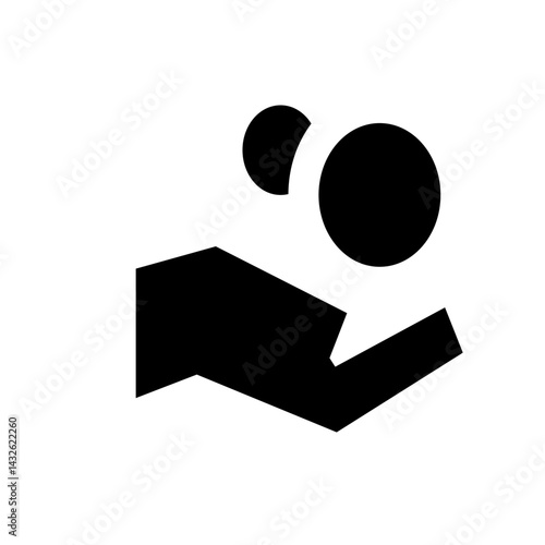 Black icon of a hand holding or receiving two coins on a white background in a simple graphic style