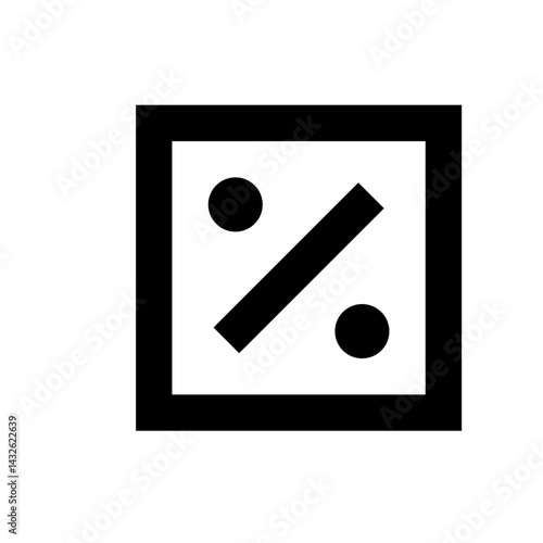 Black square outline containing two circles and a diagonal line forming a percentage like symbol