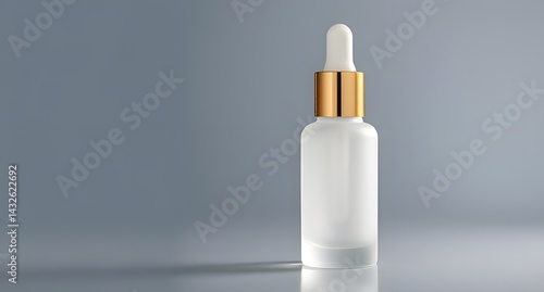 Elegant White Frosted Glass Dropper Bottle with Gold Cap Cosmetic Packaging Mockup