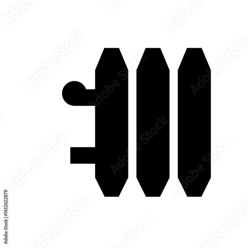 Illustration of a black radiator with three sections and a valve on the left side in simple style