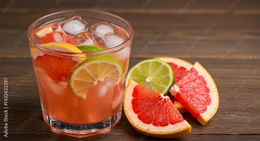 Refreshing grapefruit and lime drink with ice. Perfect for a summer day!