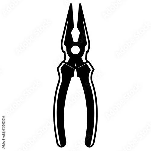 Vector silhouette of a pair of pliers with an ergonomic design and a narrow head