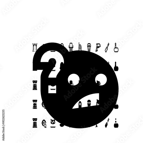 Black emoji face with a question mark above its head expressing confusion and uncertainty visually shown