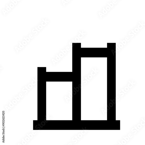 Black bar graph representation with two columns of different heights on a white background simple design