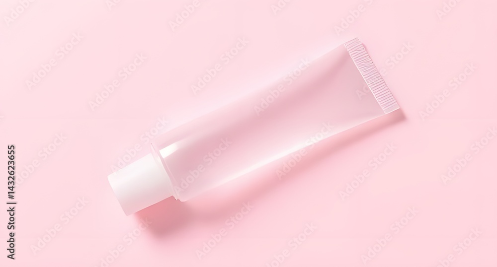 Elegant Translucent Cosmetic Tube on Pink Background Skincare Product Packaging Mockup Elegant Translucent Cosmetic Tube on Pink Background Skincare Product Packaging Mockup