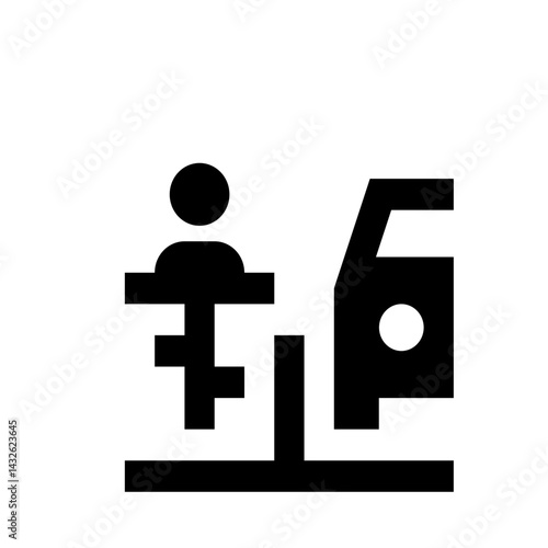 Iconic representation of a person at a parking meter next to a car in black and white colors