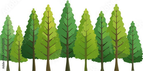 set of green conifer trees vector graphic design