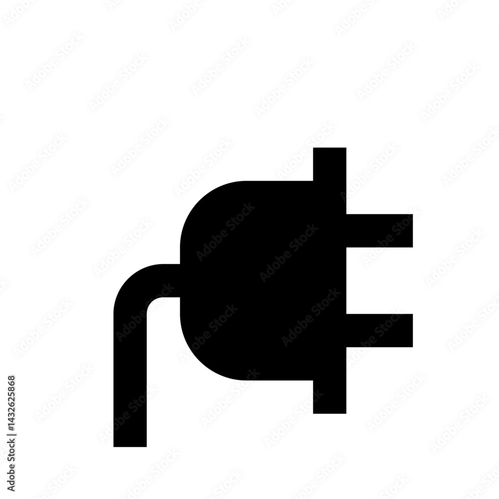 Simple black silhouette of an electrical plug with cord on a white background in vector format Simple black silhouette of an electrical plug with cord on a white background in vector format