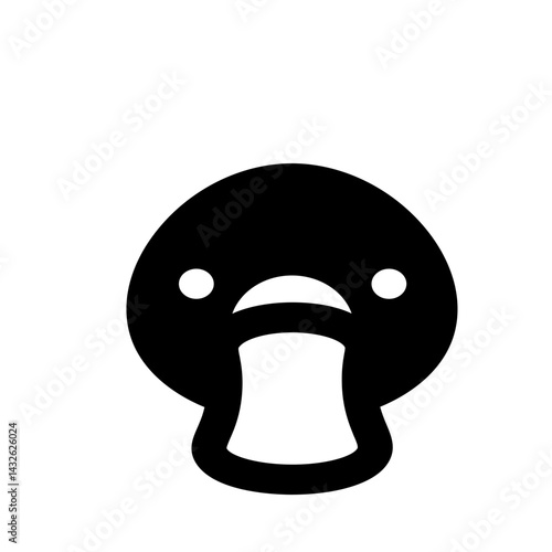 Stylized black and white illustration of a duck face with round head and large open beak design
