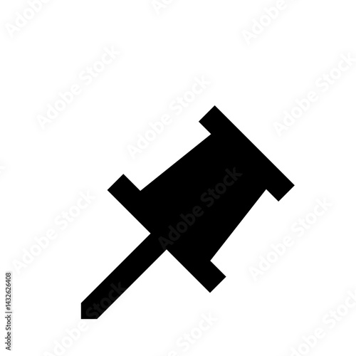 Illustration of a black pushpin with a flat head and a sharp point on a white background simple design