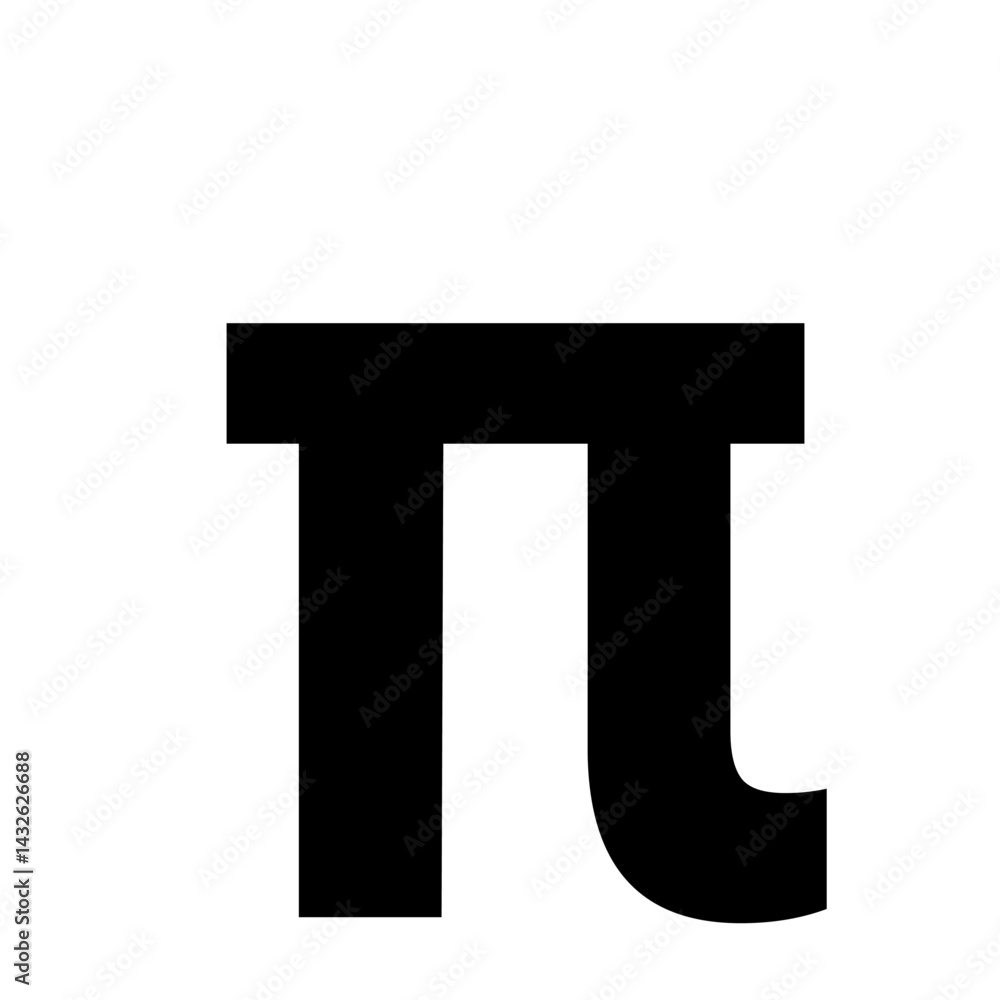 A stylized depiction of the mathematical constant pi with a curved leg in black on white background