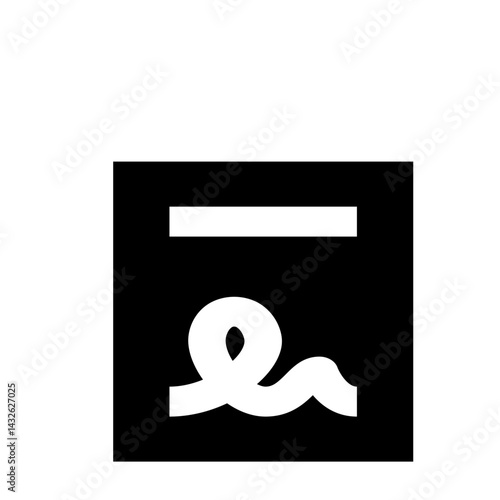 A black rectangle containing a white horizontal bar and a white cursive letter e shape inside it