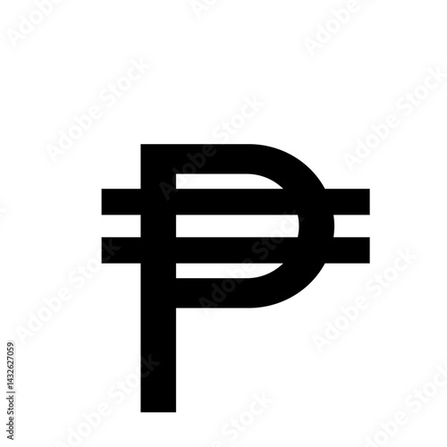 Illustration of the philippine peso currency symbol with horizontal lines in black color isolated