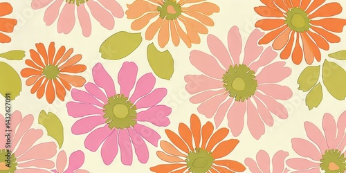 Wallpaper Mural Abstract hand drawn flower art seamless pattern illustration. Acrylic paint nature floral background in vintage art style. Spring season painting print Torontodigital.ca