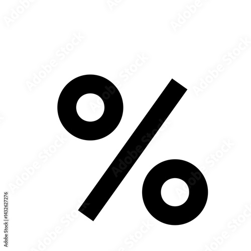 A black percentage sign consisting of two circles and a diagonal line on a white background symbol