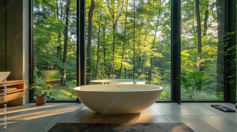 Fototapeta premium Modern Bathroom with Forest View