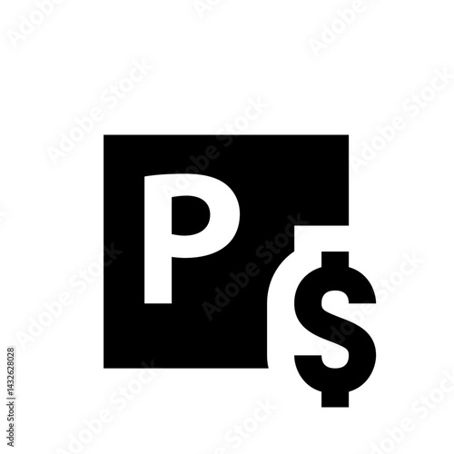 Black square with white letter p and a dollar sign indicating paid parking available for vehicles