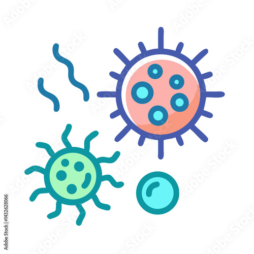 Colorful Cartoon Illustration of Bacteria, Germs, and Microbes