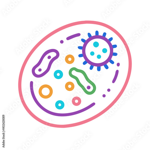 Colorful Cell with Virus Icon Illustration on Black