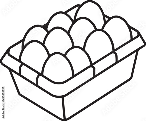 chicken eggs in a carton paper box line art, black outline, vector and illustration, coloring book page line art drawing