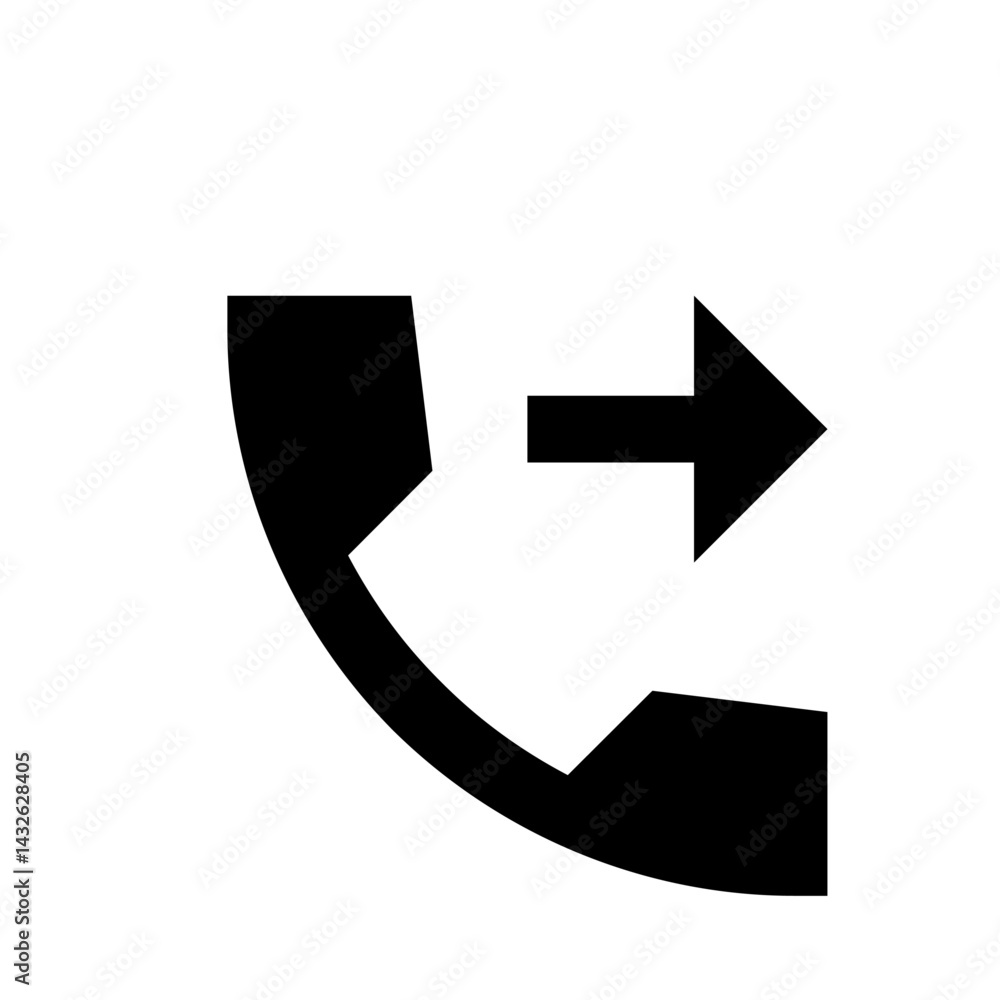 Black phone receiver icon with an arrow pointing to the right indicating call forwarding action Black phone receiver icon with an arrow pointing to the right indicating call forwarding action