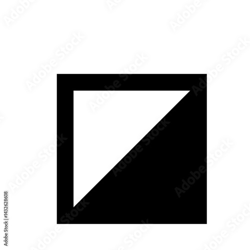Black square divided diagonally with white triangle in the upper left corner design element illustration