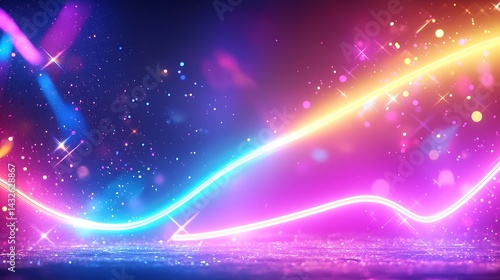 Abstract Neon Lines Geometric Pattern Pink Blue Purple Gold Glowing Lights