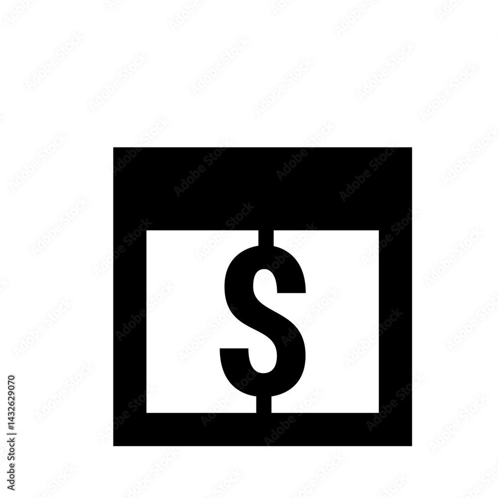 Black and white graphic of a dollar bill with a simple design and bold lines in a square format Black and white graphic of a dollar bill with a simple design and bold lines in a square format